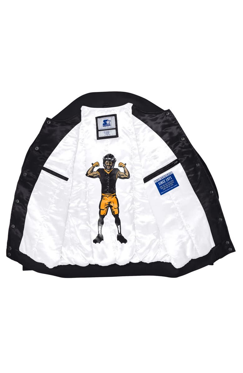 STARTER Men's Starter Black Pittsburgh Steelers Exclusive Satin Full-Snap Varsity Jacket, Alternate, color, Black