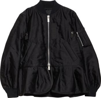 ■sacai■サカイ■Quilted Satin Peplum Jacket■ジャケット■ Sacai Quilted Satin Peplum Jacket In Khaki | ModeSens