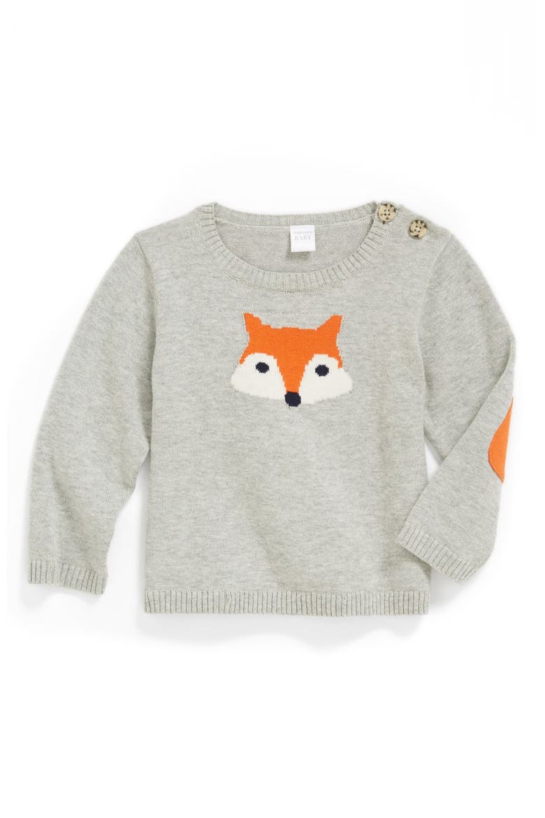 Intarsia Knit Sweater, Main, color, GREY HEATHER/ FOX