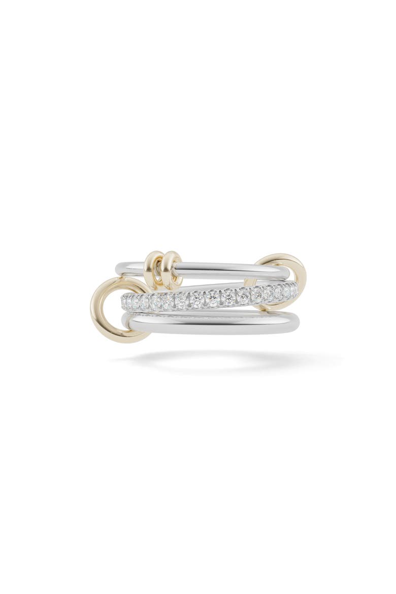 Raneth Sterling Silver, 18K Gold & Diamond Pavé Two-Tone Link Ring, Main, color, SILVER
