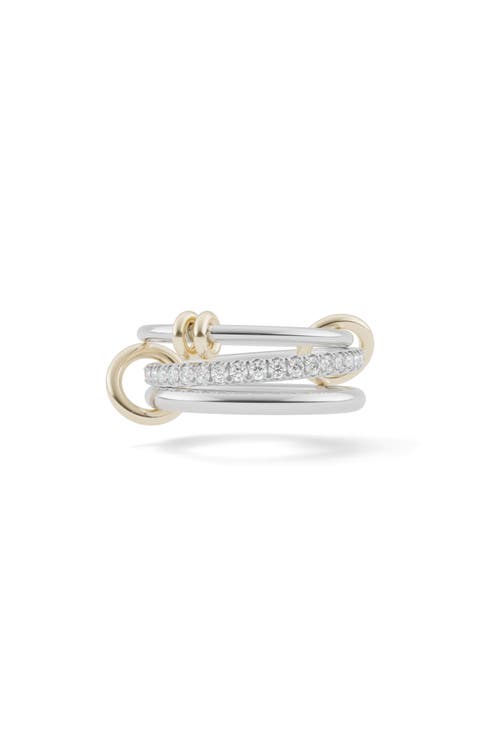 Raneth Sterling Silver, 18K Gold & Diamond Pavé Two-Tone Link Ring