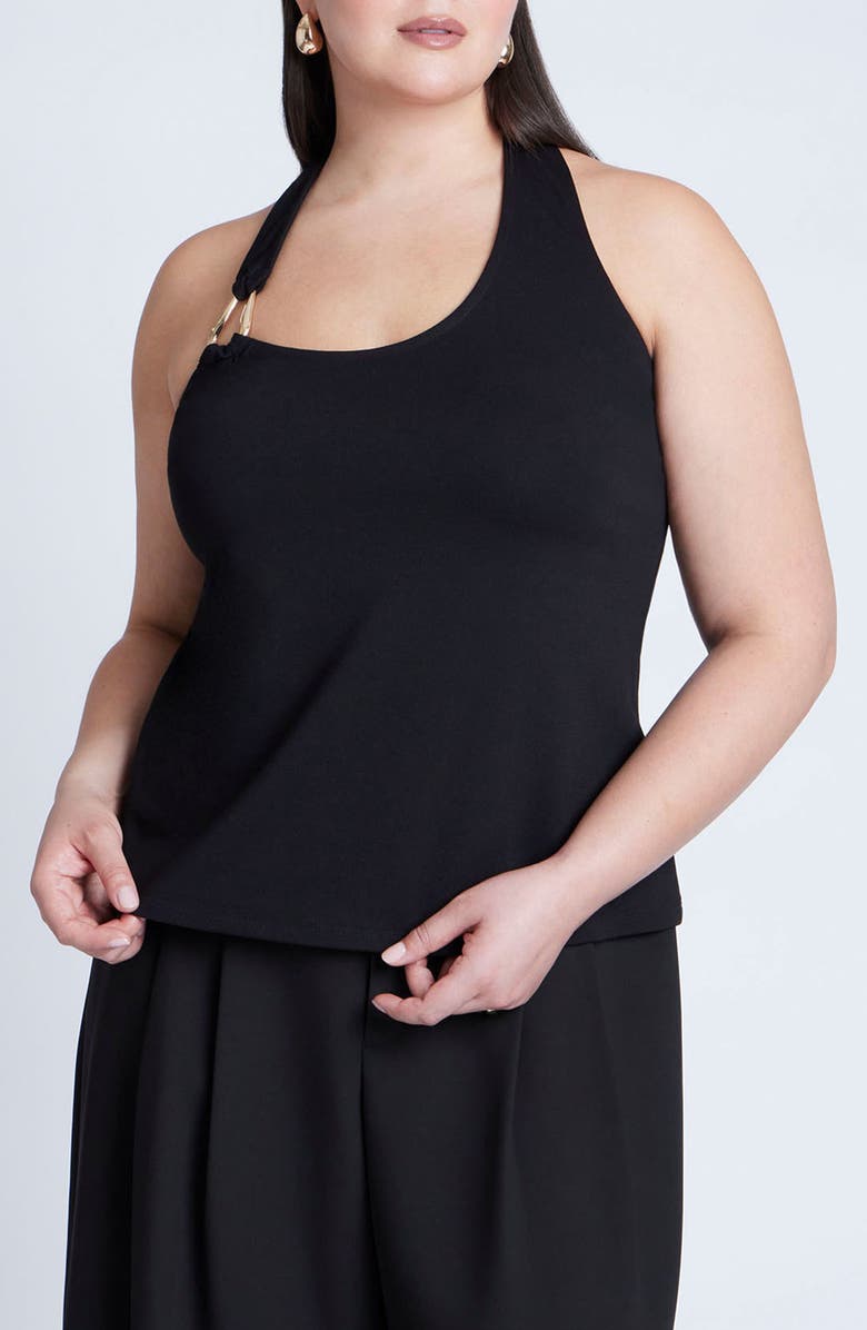 ELOQUII Hardware Asymmetric Halter Neck Top, Main, color, 