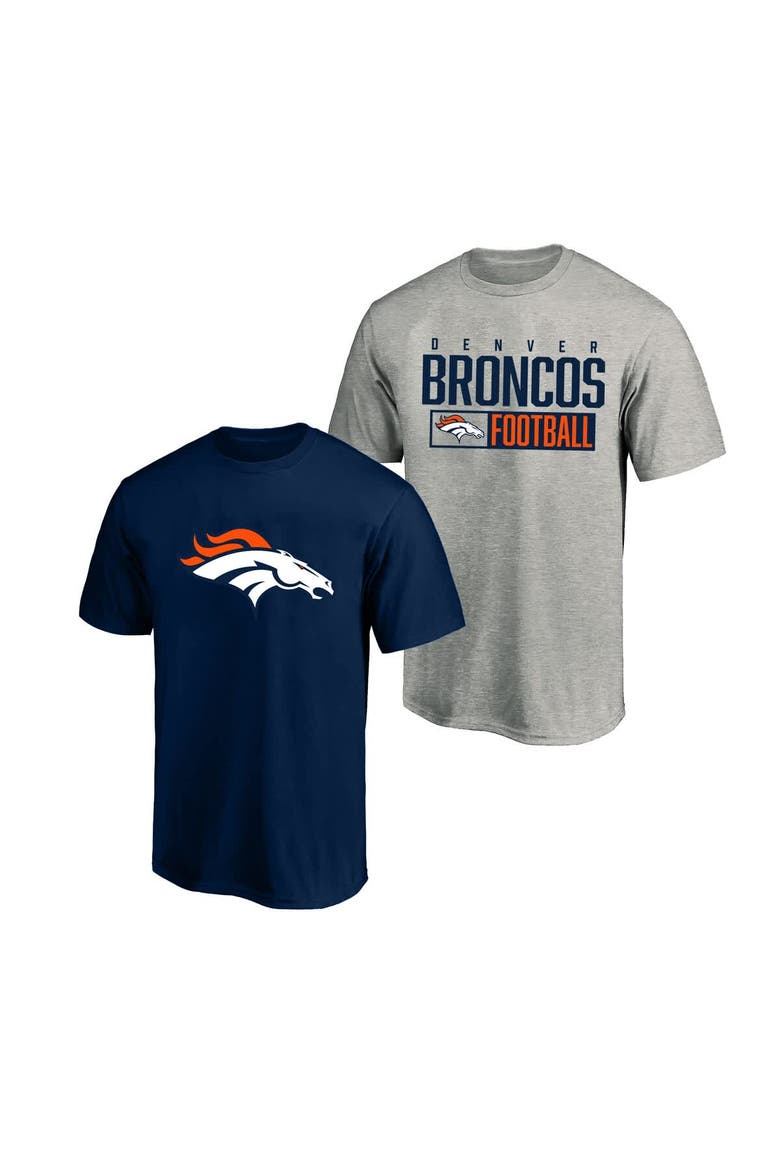 Men's Fanatics  Heather Gray/Navy Denver Broncos Big & Tall 2-Pack T-Shirt Set, Main, color, Heather Gray