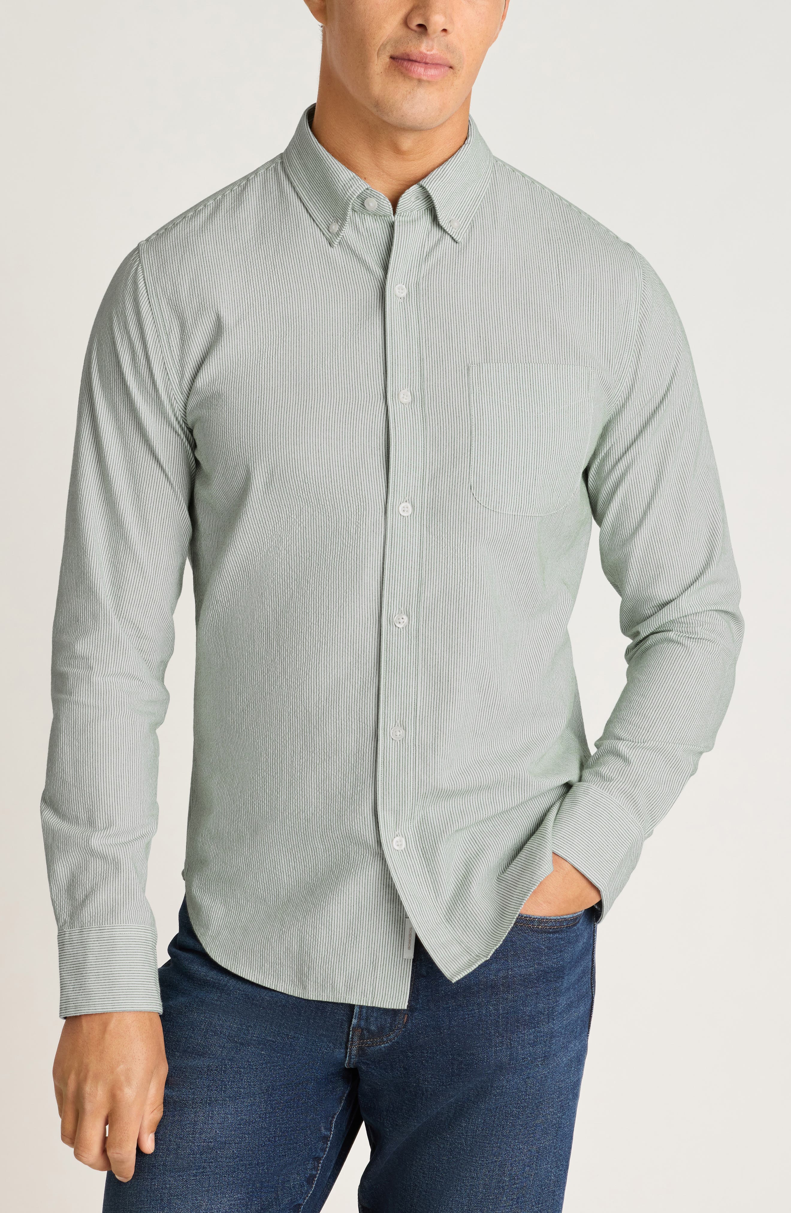selected OLIVE STRIPE SEERSUCKER