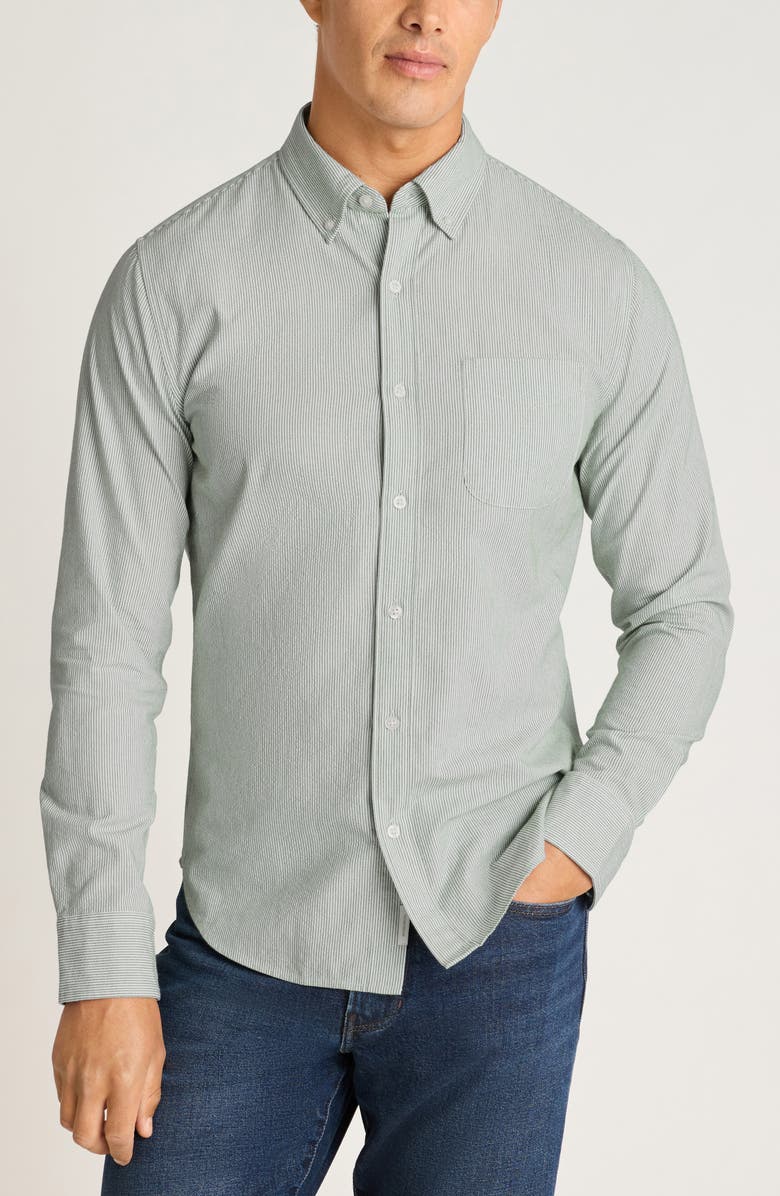 Bonobos Everyday Slim Fit Striped Cotton Seersucker Shirt, Main, color, Olive Stripe Seersucker