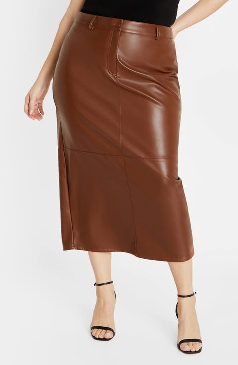 Aylani Faux Leather Midi Pencil Skirt (Plus)