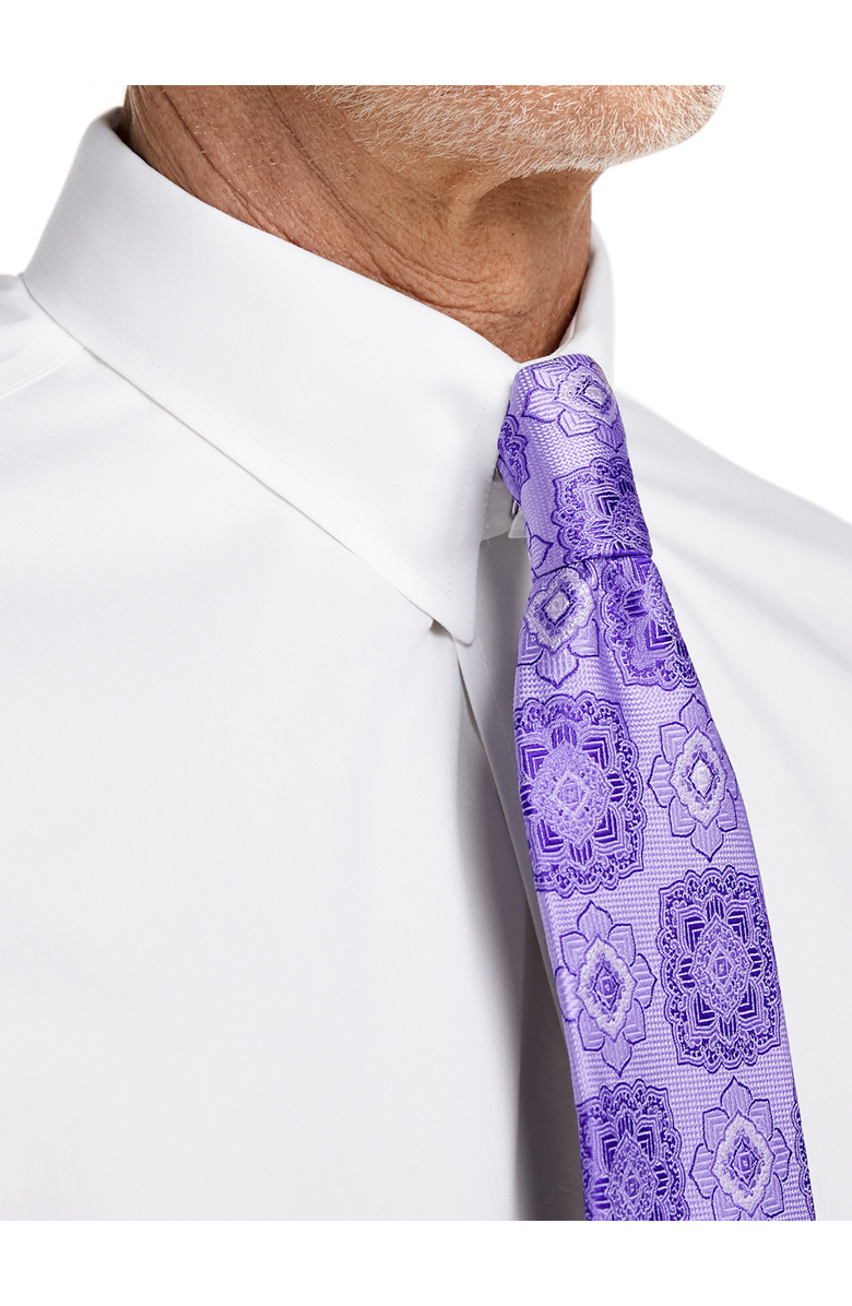 Paul Fredrick Non-iron Cotton Pinpoint Solid Snap Tab Collar French Cuff Dress Shirt, Alternate, color, White