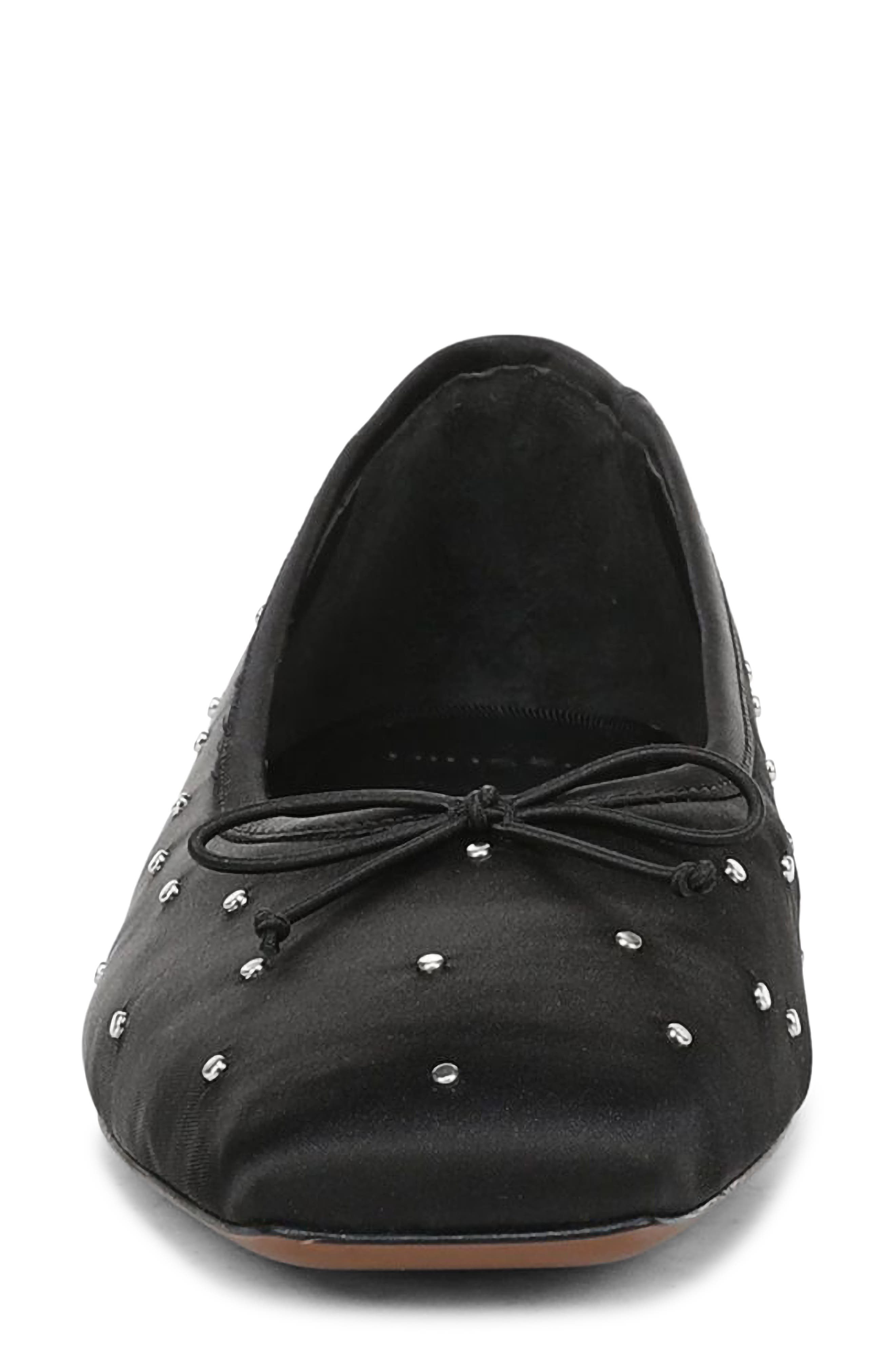 Darla Studded Flat, Alternate, color, BLACK SATIN FABRIC