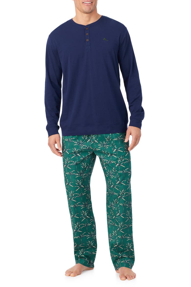 Long Sleeve Cotton & Modal Henley Pajama Top, Main, color, GREEN PRINT