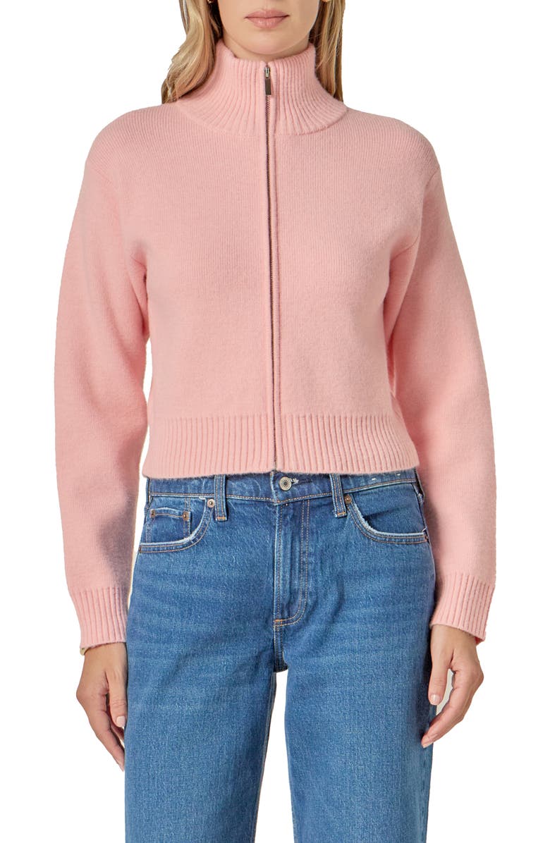 English Factory Knit Crop Zip Jacket, Main, color, Pink Frost