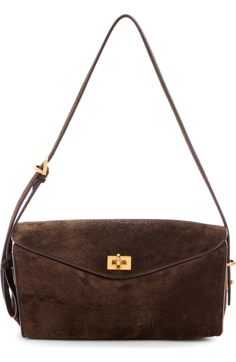 Balenciaga Medium Paris VII Suede Shoulder Bag, Main, color, Moka/ Ruby