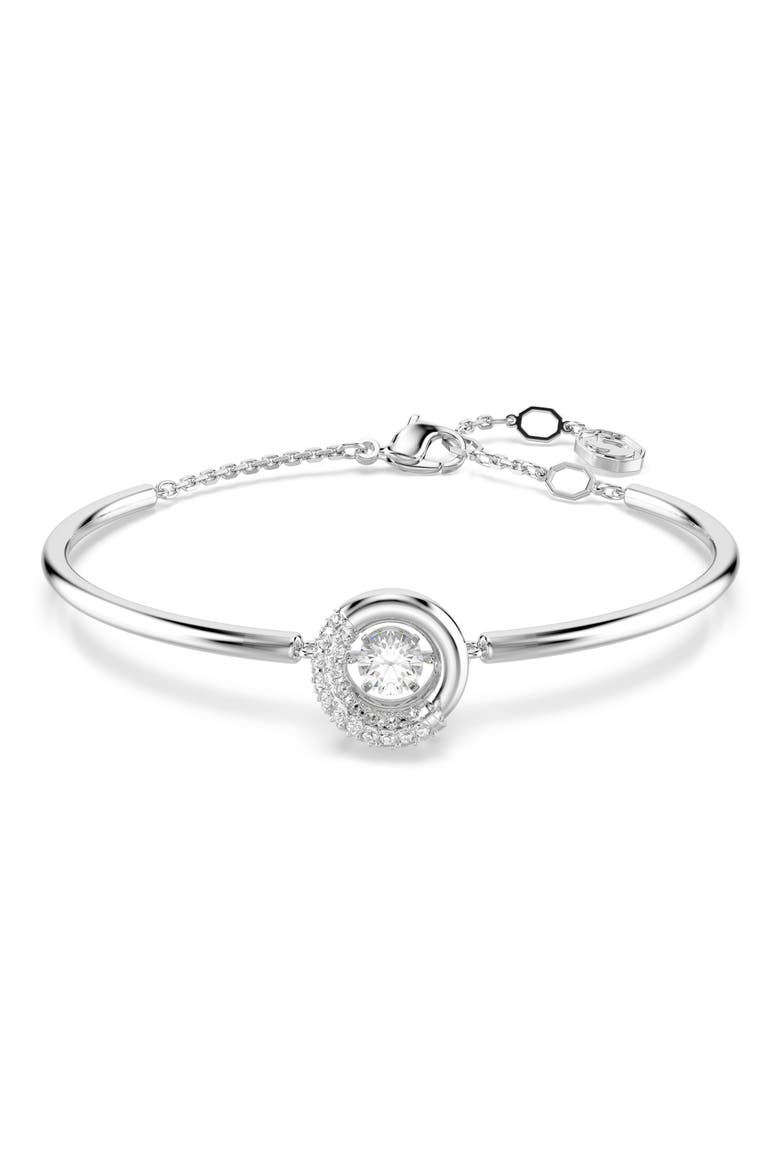 Dextera Dancing Crystal Charm Bangle Bracelet, Main, color, WHITE/ SILVER