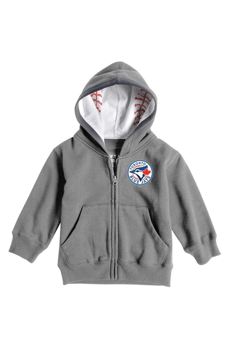SOFT AS A GRAPE Infant Soft as a Grape Heathered Gray Toronto Blue Jays Baseball Print Full-Zip Hoodie, Main, color, 