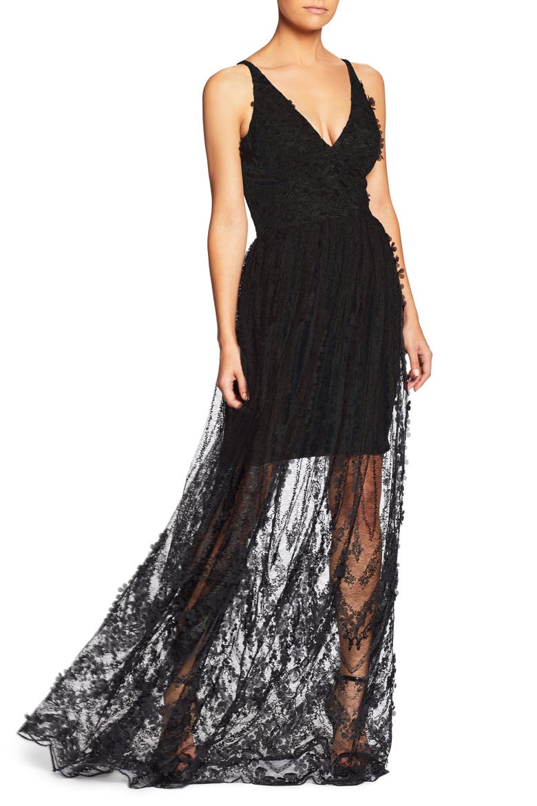 Chelsea Lace A-Line Gown, Main, color, BLACK/BLACK