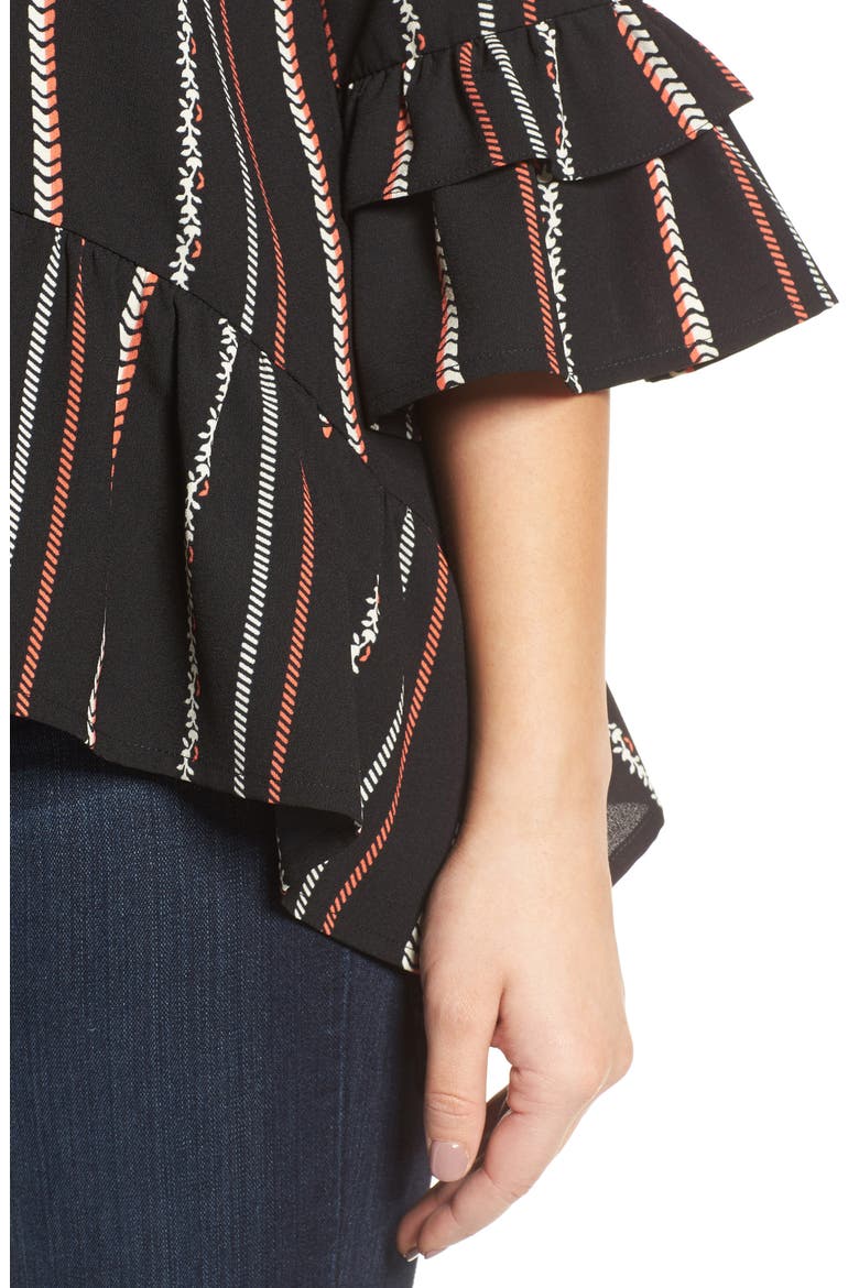 Gibson Peplum Top, Alternate, color, BLACK/ IVORY PRINT