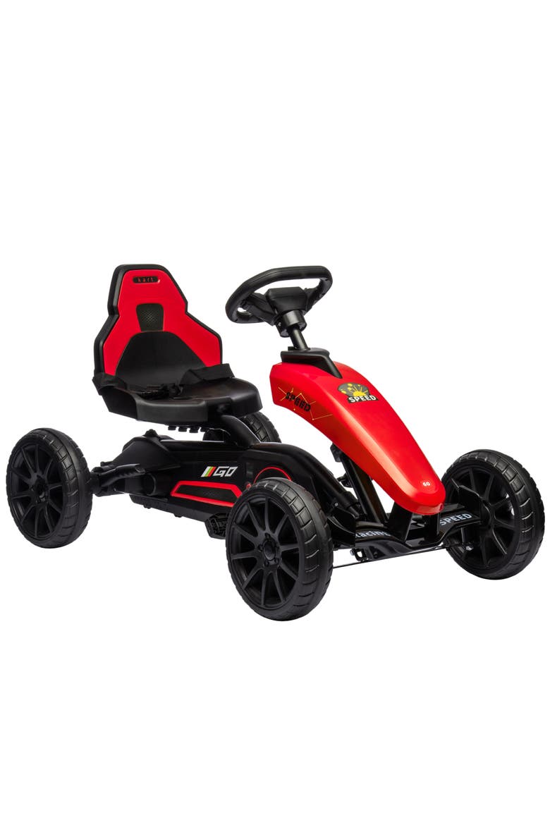 Kids Pedal Go Kart with Adjustable Seat Swing Axle Handbrake Shock Absorbing Wheels, Main, color, Red