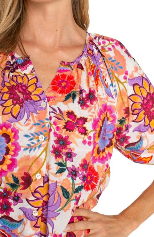Liverpool Los Angeles Floral Puff Sleeve Button-up Top In Flower Of Paradise Multi