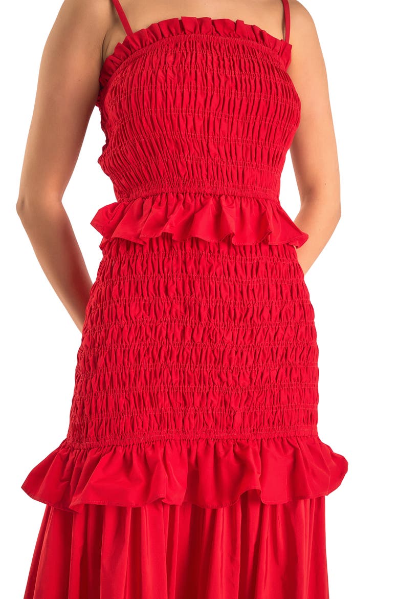 Ruffle Smocked Maxi Dress, Alternate, color, RED