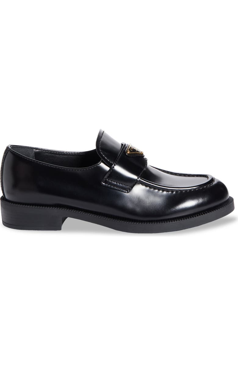 Prada Triangle Logo Patent Leather Loafer, Alternate, color, Nero