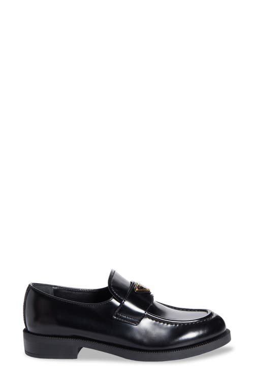 Prada Triangle Logo Patent Leather Loafer In Black
