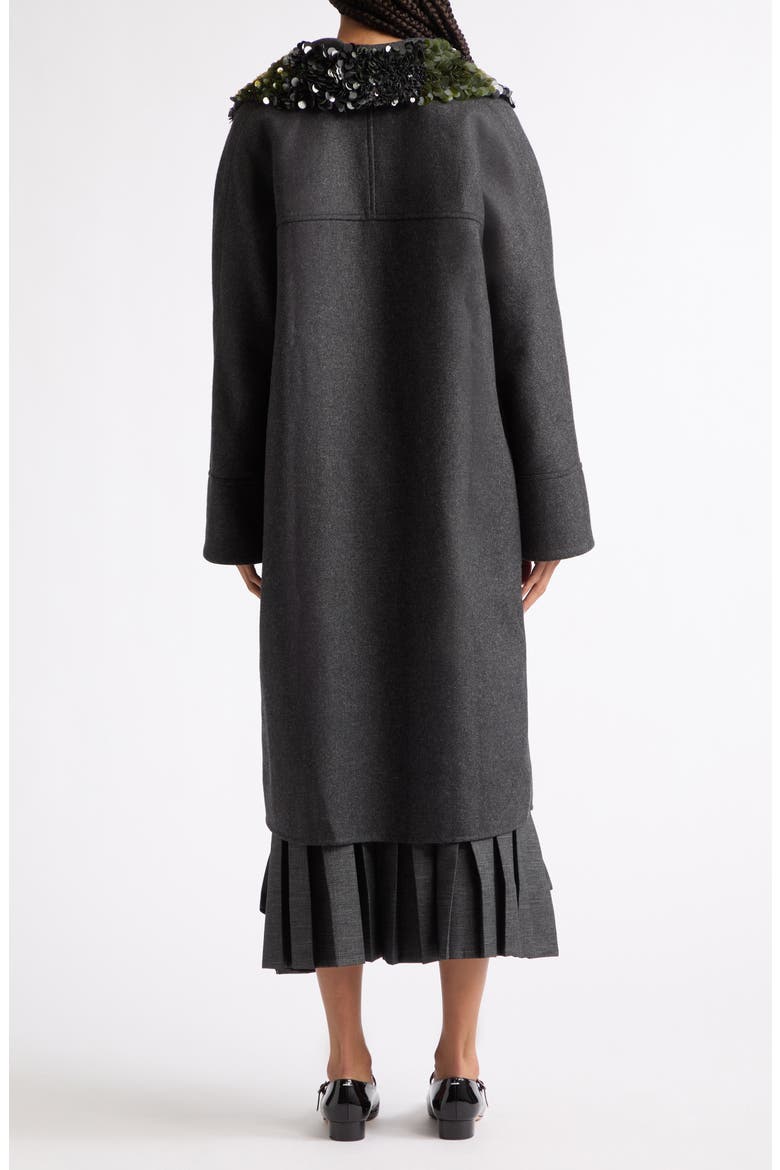 Sequined Collar Wool Blend Coat, Alternate, color, MELANGE BLACK / WHITE