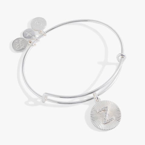 Pave Starburst Texture Initial Bangle Bracelet