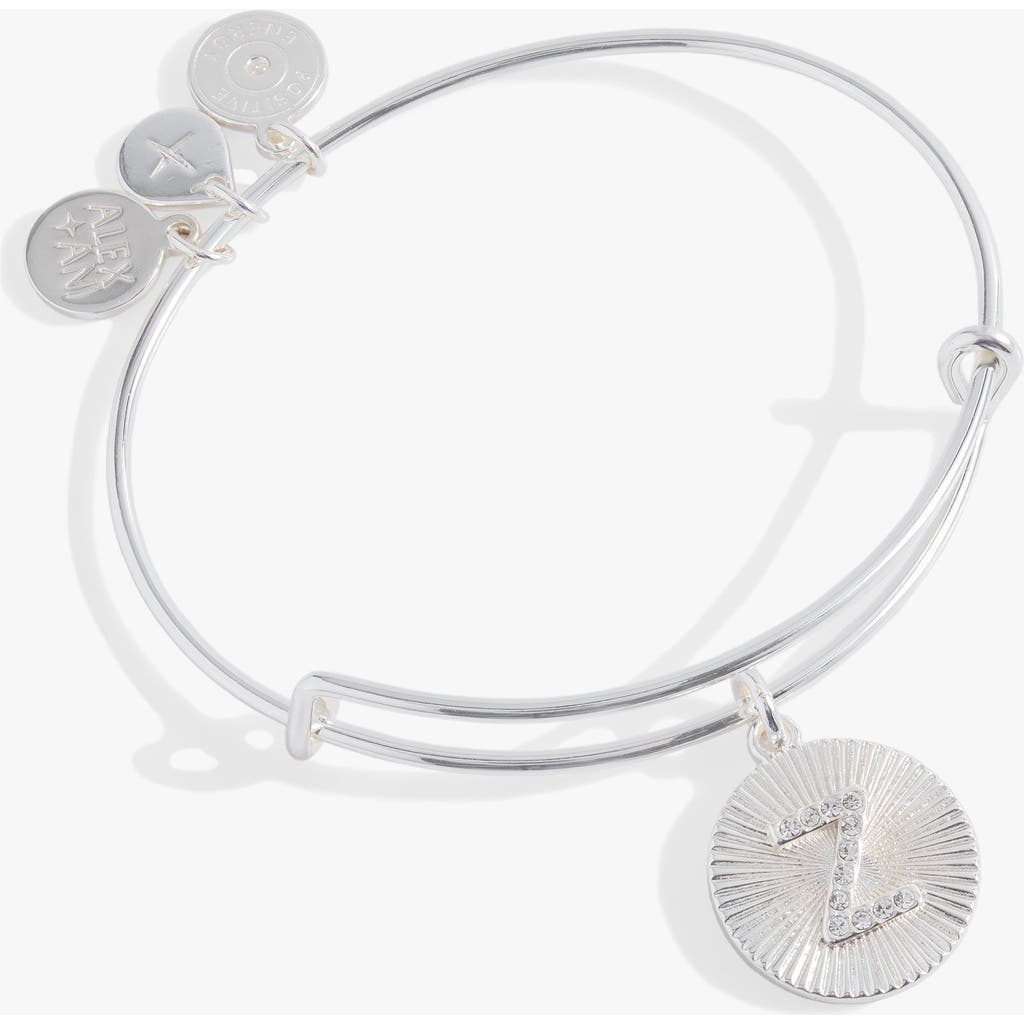 Alex And Ani Pave Starburst Texture Initial Bangle Bracelet In Silver - Z