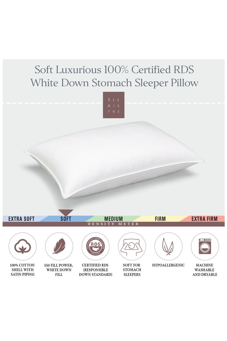 White Down 100% Certified RDS Soft Stomach Sleeper Pillow, Alternate, color, WHITE