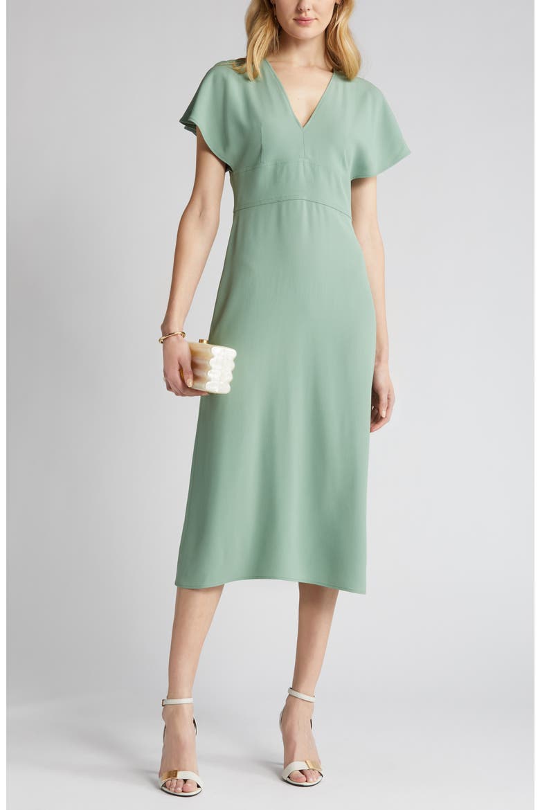 Dawinga Flutter Sleeve A-Line Dress, Main, color, COOL GREEN