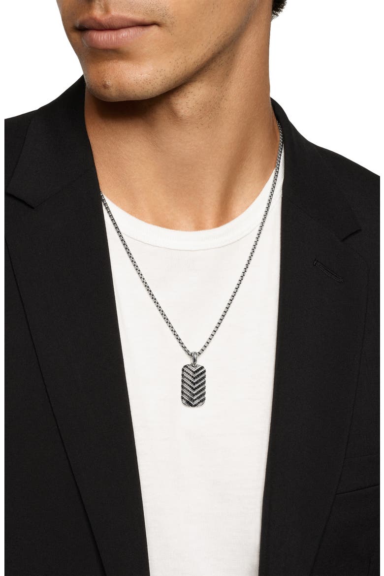 Men's Chevron Tag in Sterling Silver with Black Diamonds, 27mm, Alternate, color, SILVER PAVE