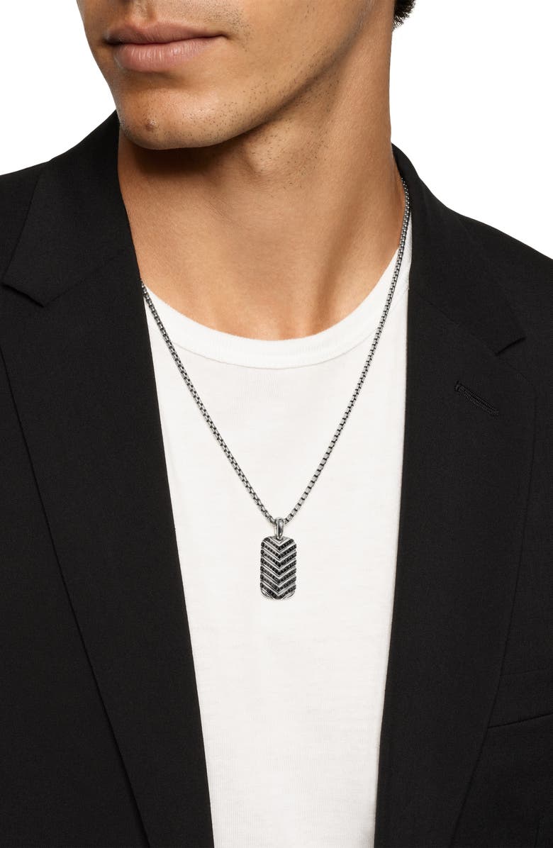 David Yurman Men's Chevron Tag in Sterling Silver with Black Diamonds, 27mm, Alternate, color, Silver Pave