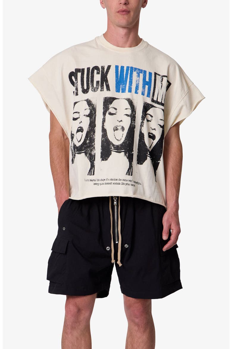 Stuck with Me Distressed Graphic Cutoff T-Shirt, Alternate, color, OFF WHITE