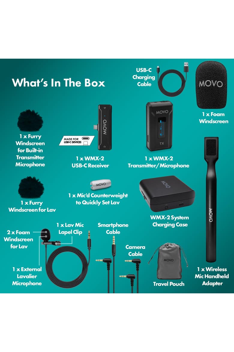 WMX-2-C USB-C Wireless Lavalier Microphone for iPhone 15/Android/USB C Devices with WMX-HM Handheld Adapter, Alternate, color, Black