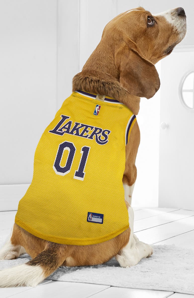 PETS FIRST LA Lakers Basketball Mesh Dog Jersey, Alternate, color, Yellow