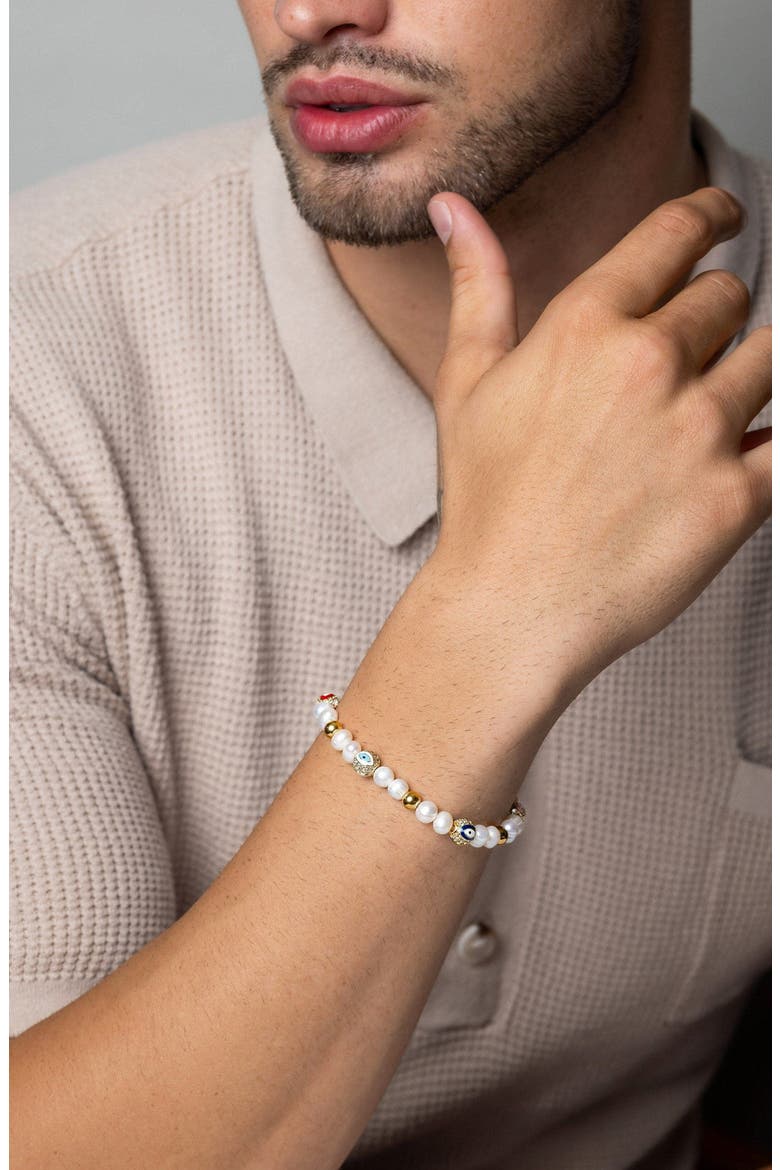 Evil Eye Pearl Bracelet, Alternate, color, White