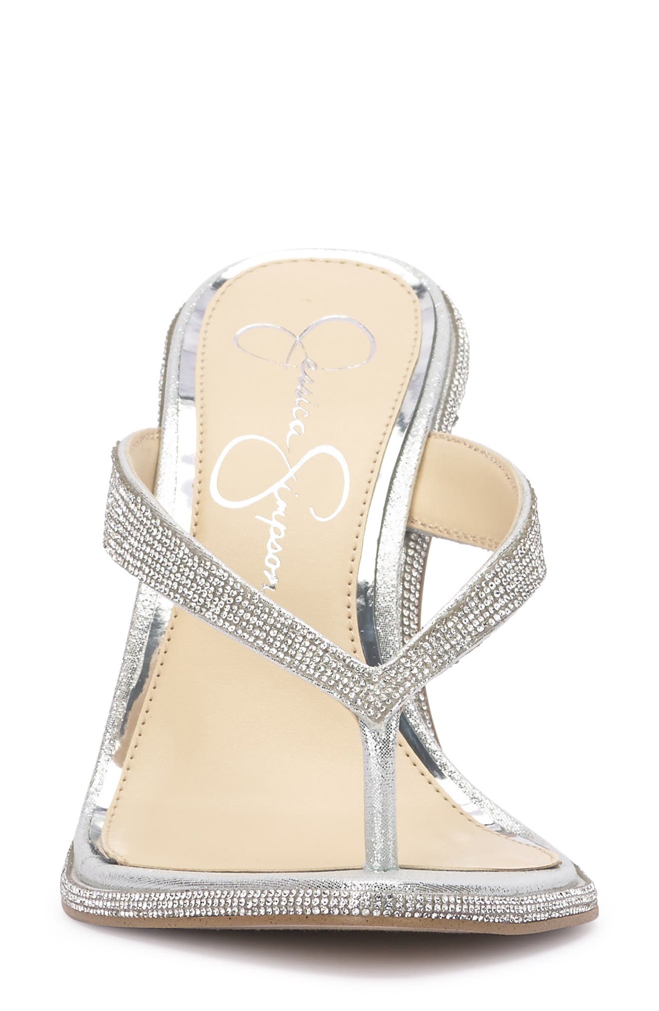Jessica Simpson Pules Crystal Sandal, Alternate, color, Silver