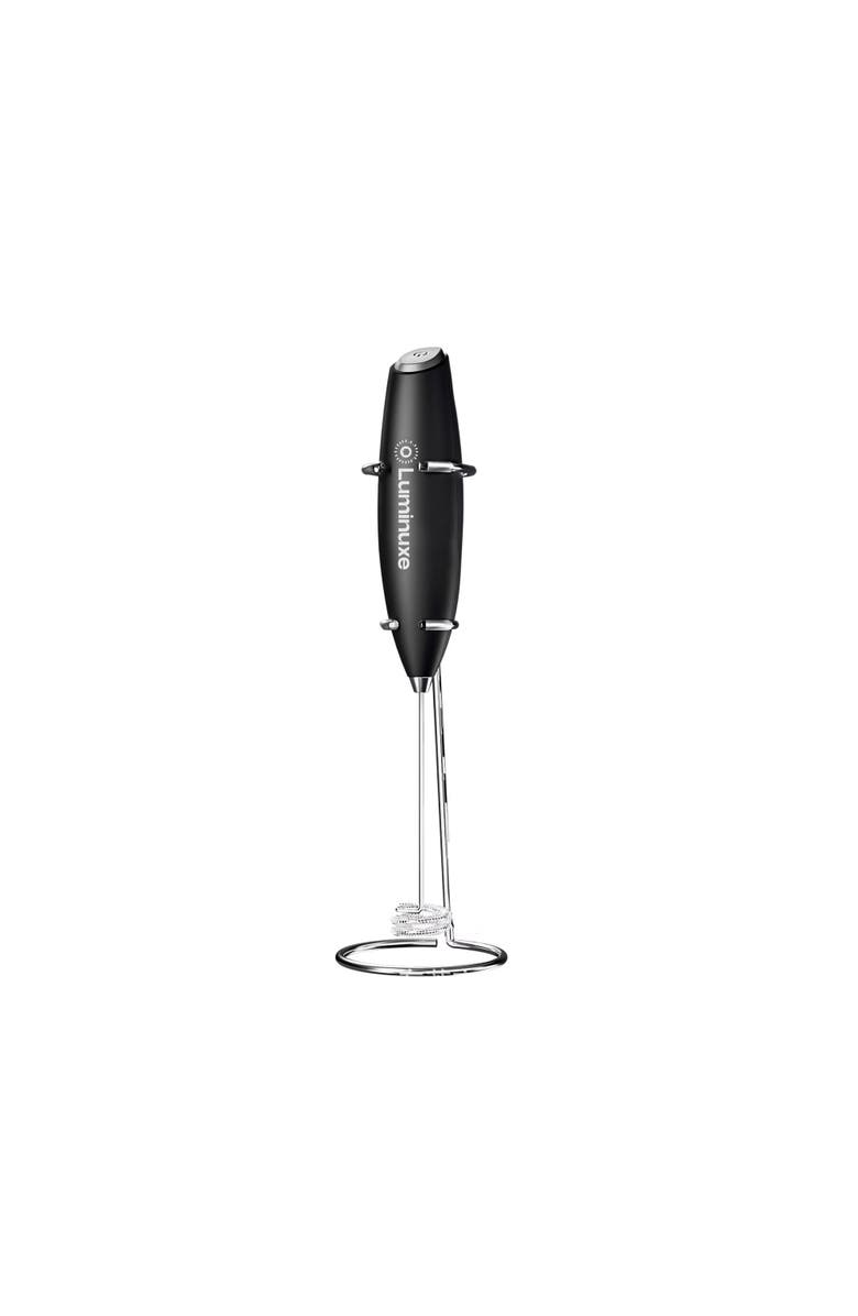 Luminuxe Stainless Steel Handheld Cordless Milk Frother with Stand, Main, color, Black