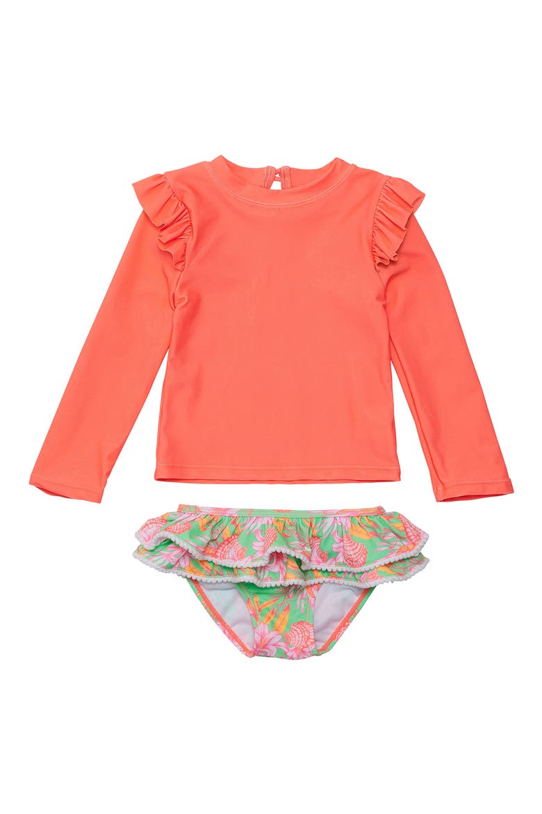 Kids' Coastal Shells Ruffle Two-Piece Swimsuit, Main, color, ORANGE MULTI