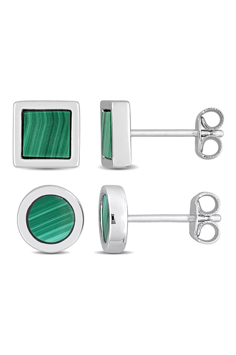 Men's Set of 2 Malachite Square Stud Earrings, Main, color, GREEN