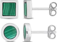DELMAR Men's Set of 2 Malachite Square Stud Earrings