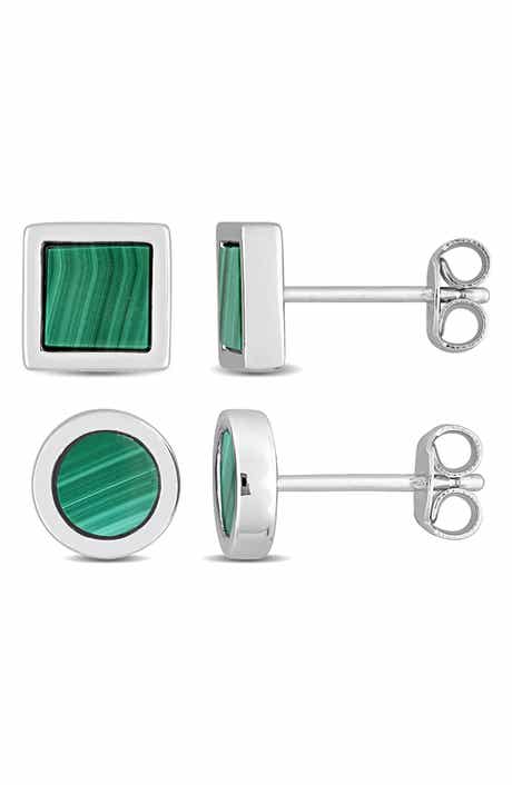 DELMAR Men's Set of 2 Malachite Square Stud Earrings