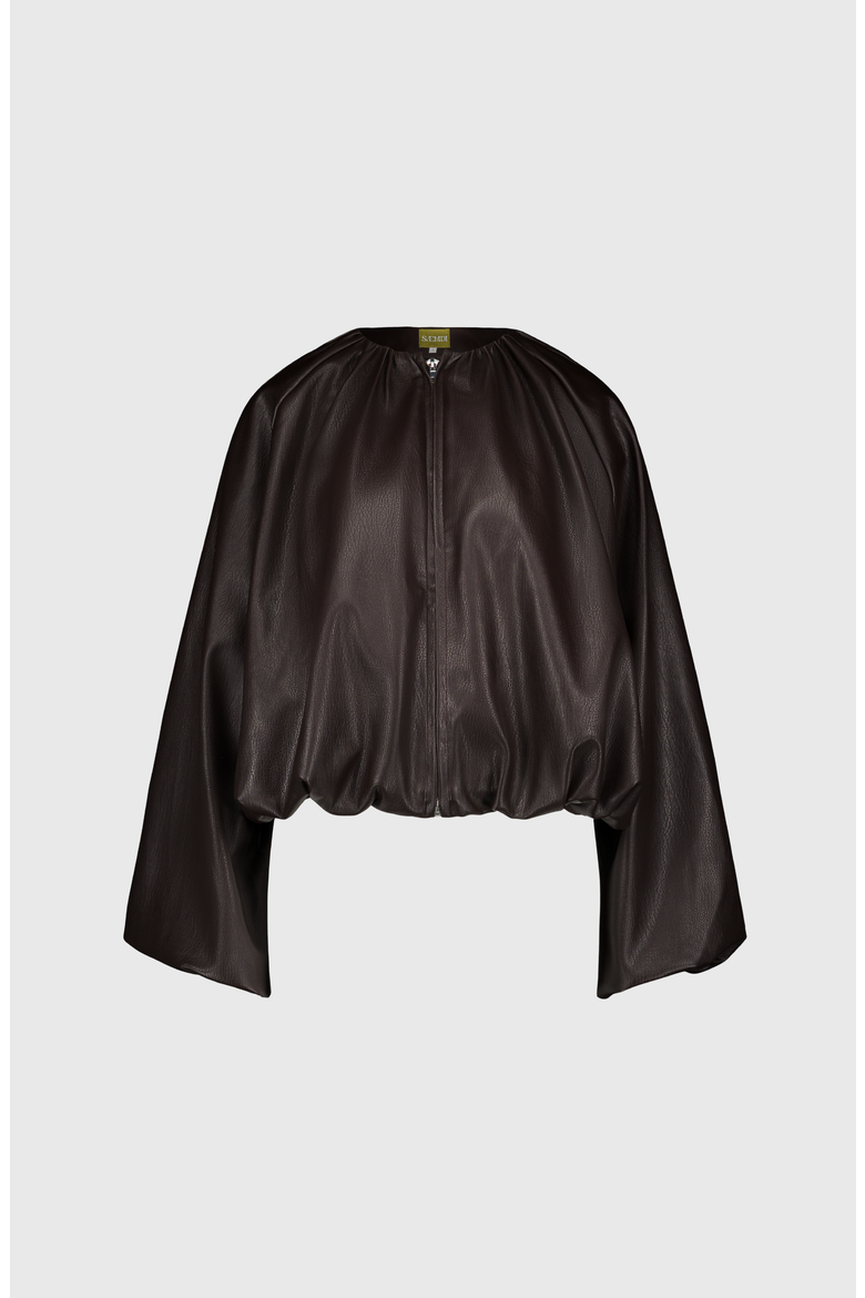 Edda Faux Leather Bomber Jacket, Main, color, Dark Brown