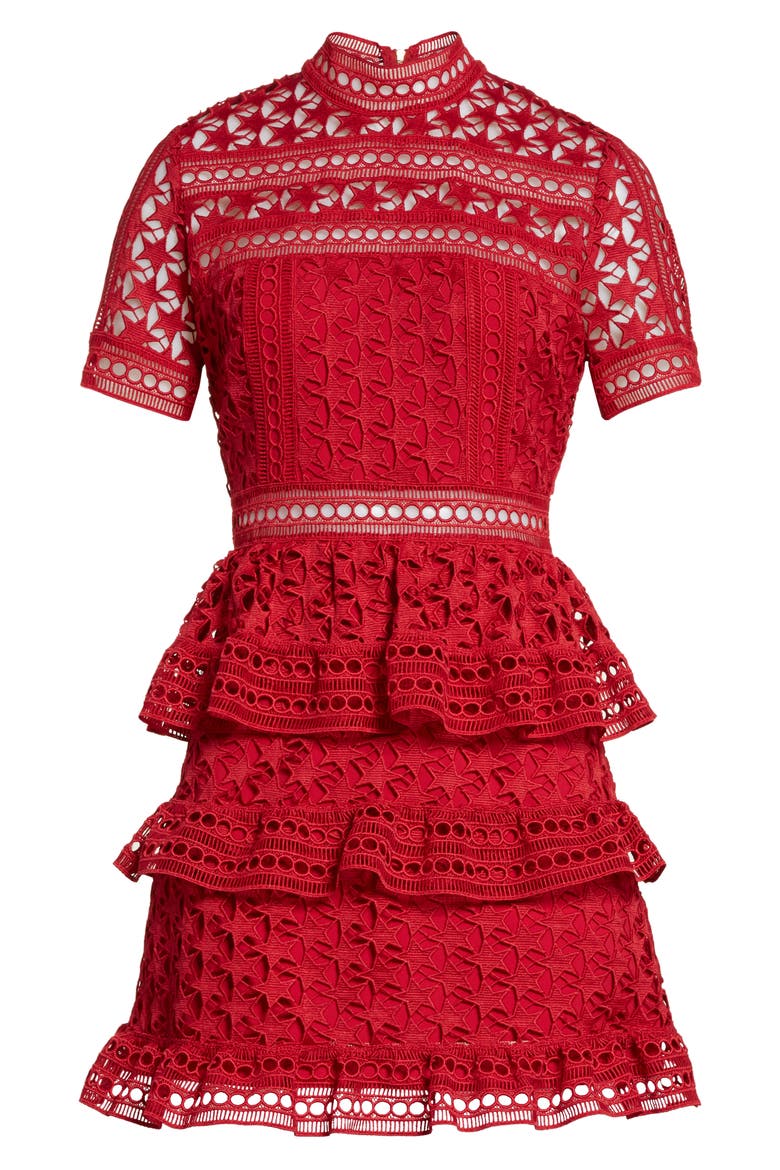 Ruffle Star Lace Dress, Alternate, color, RED