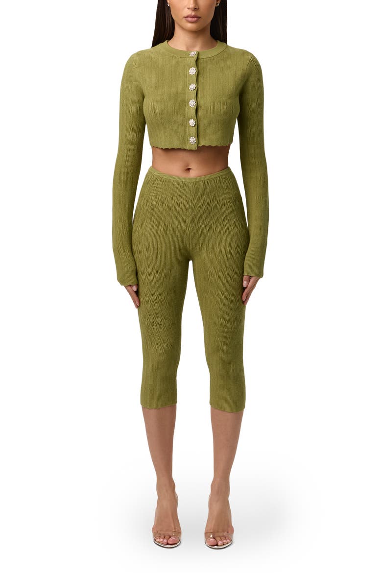 Flower Button Crop Cardigan, Alternate, color, SAGE