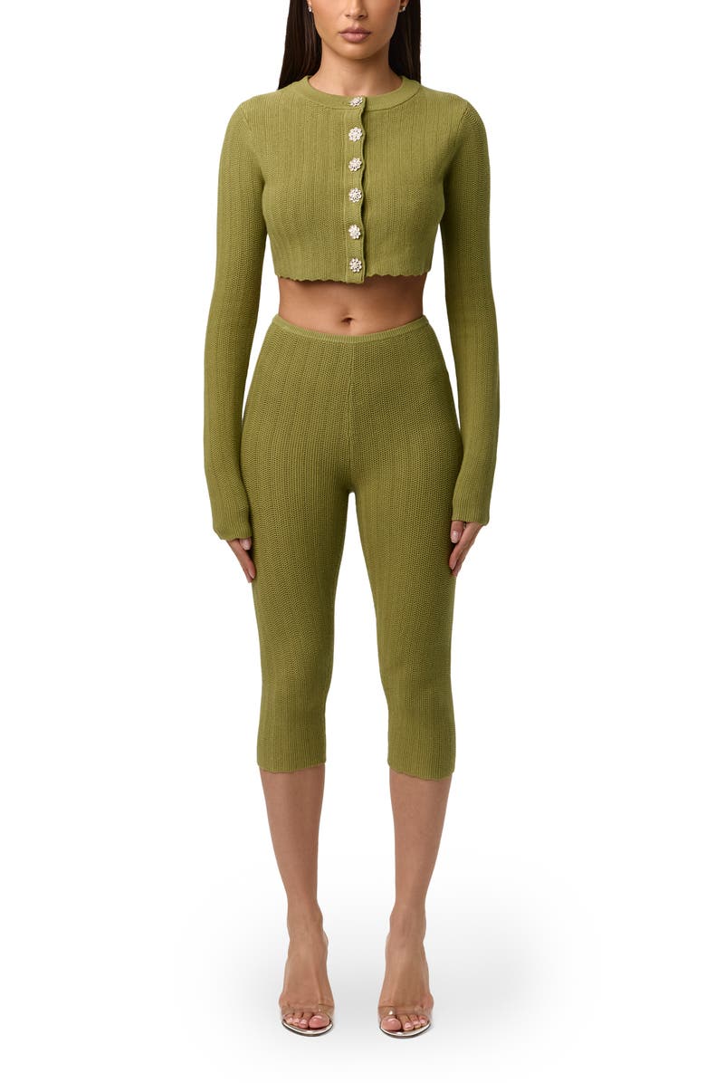 Naked Wardrobe Flower Button Crop Cardigan, Alternate, color, Sage