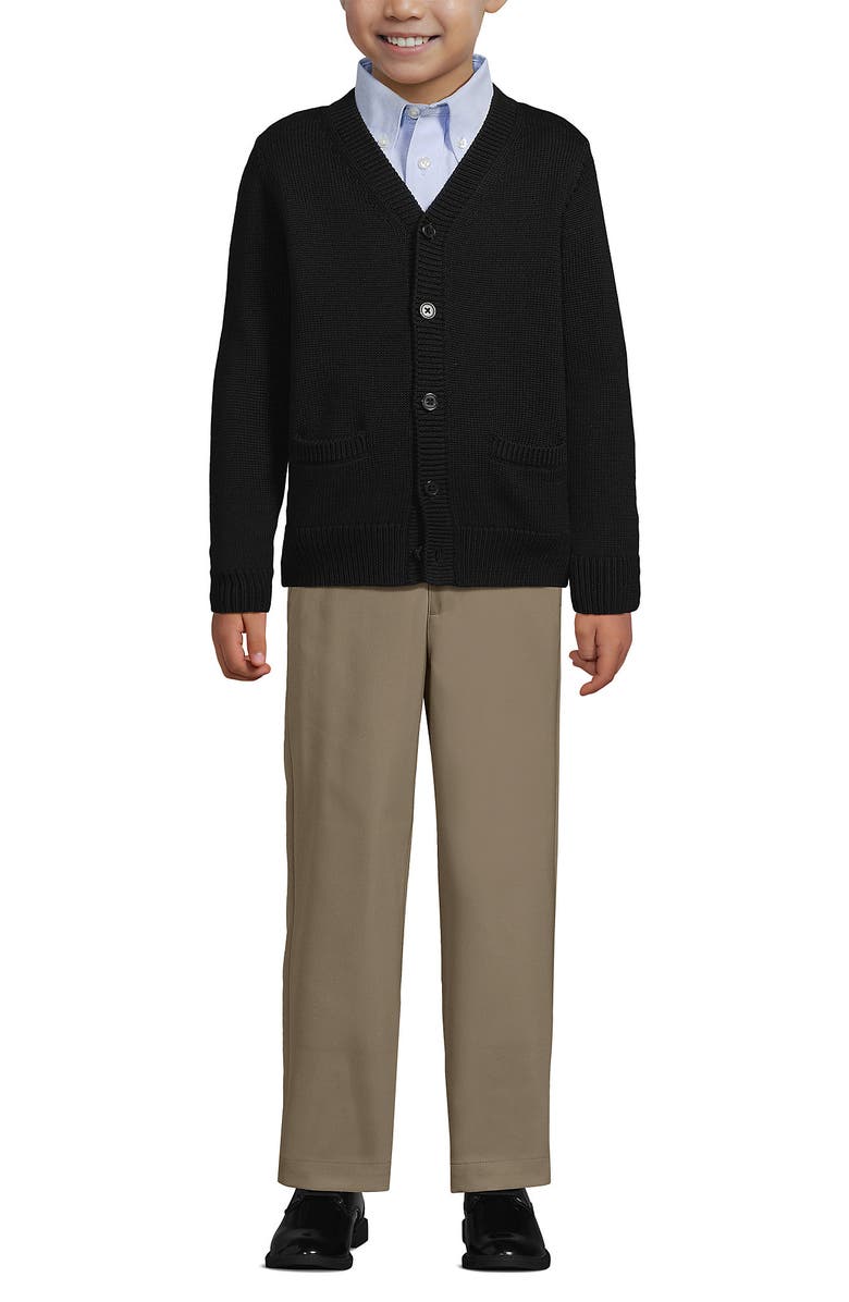 Lands' End School Uniform Kids Legacy Varsity Cardigan, Alternate, color, Black