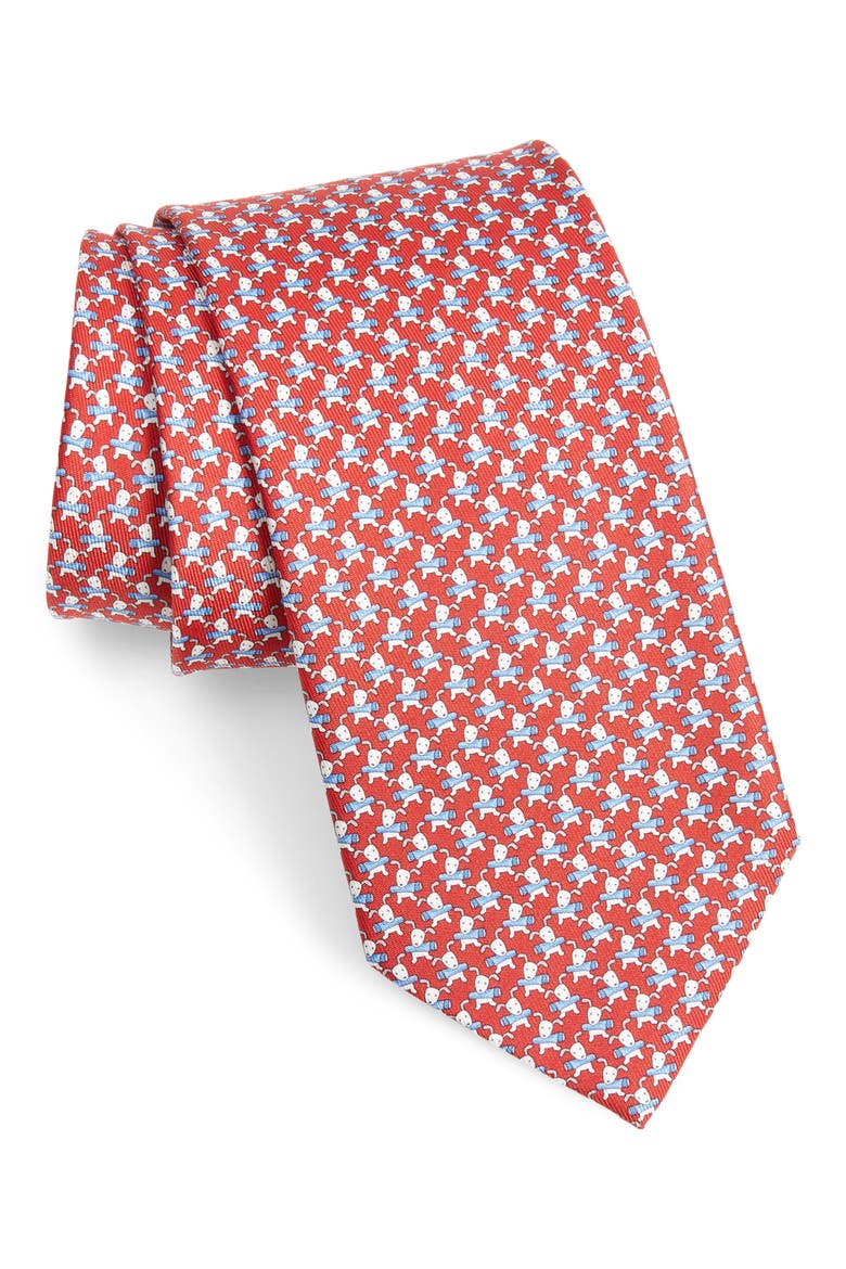 Salvatore Ferragamo Ottavio Dog Print Silk Tie, Main, color, RED