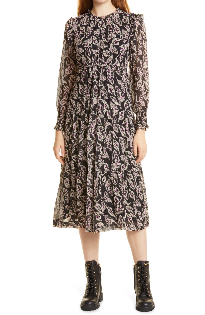 ba&sh Gilda Leaf Print Long Sleeve Dress, Main, color,