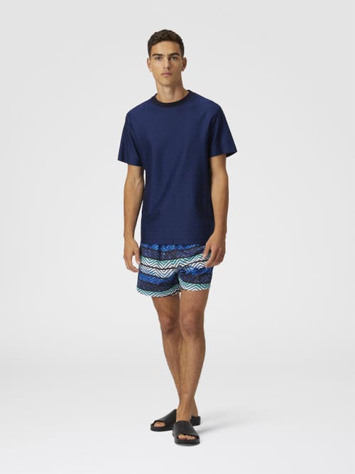 Missoni Blue T-shirt In Tone-on-tone Zig Zag Cotton Jersey