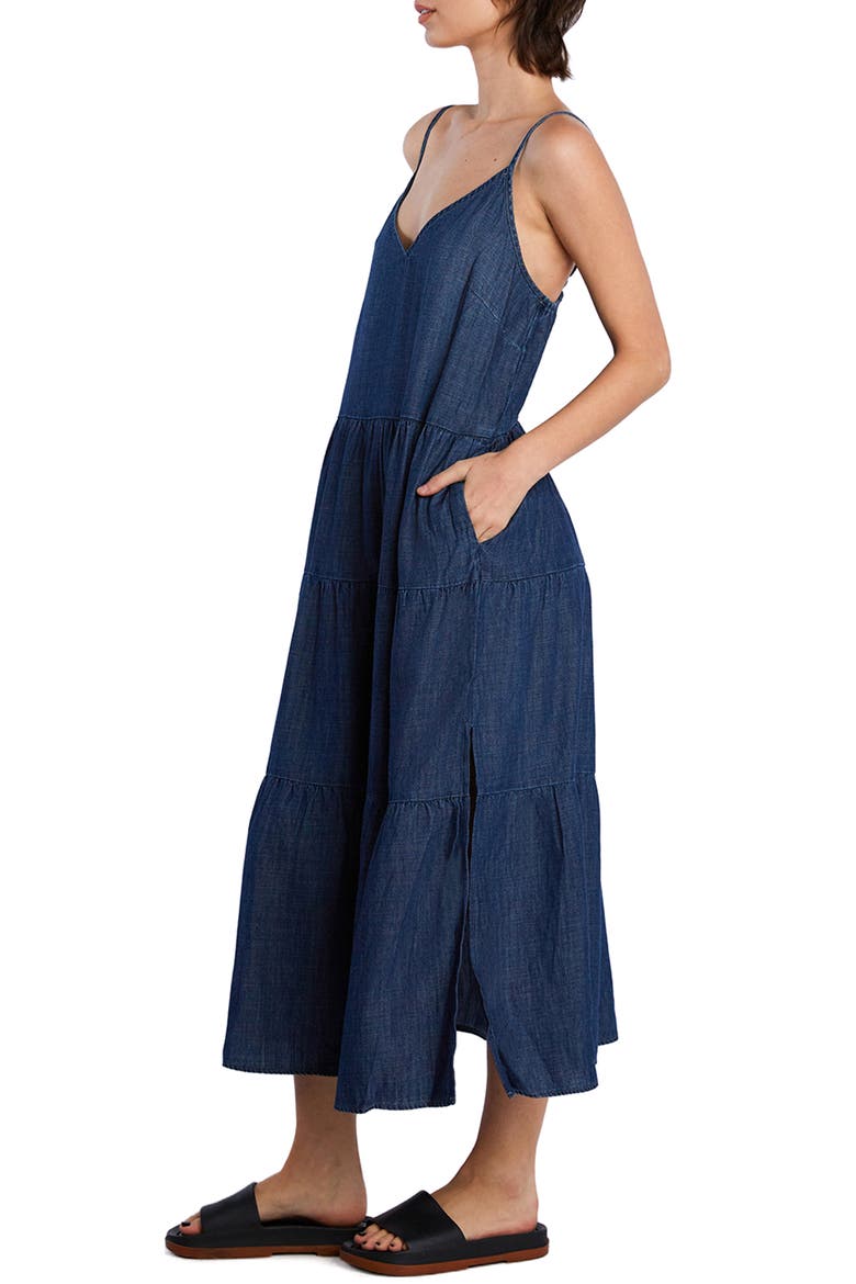 Felicity Flounce Tiered Denim Dress, Alternate, color, DARK BLUE WASH